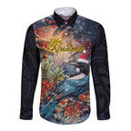 Personalised New Zealand Tui in Pohutukawa Long Sleeve Button Shirt Christmas in July