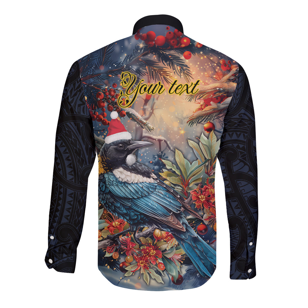 Personalised New Zealand Tui in Pohutukawa Long Sleeve Button Shirt Christmas in July