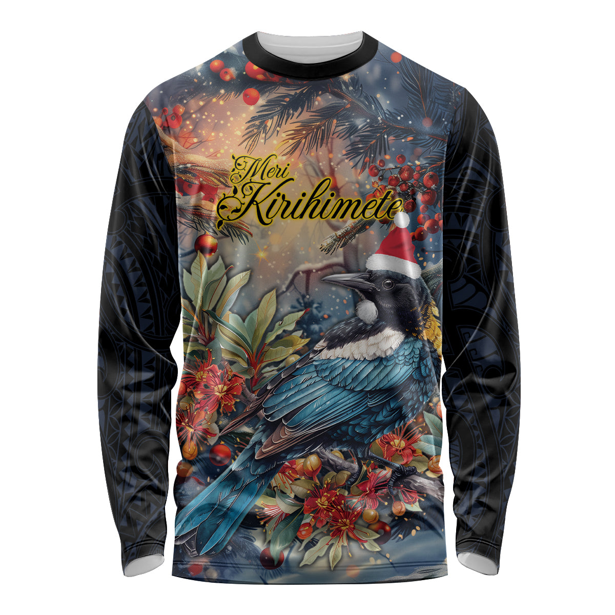 Personalised New Zealand Tui in Pohutukawa Long Sleeve Shirt Christmas in July