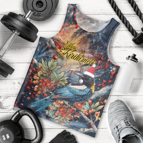 Personalised New Zealand Tui in Pohutukawa Men Tank Top Christmas in July