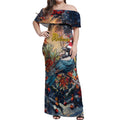 Personalised New Zealand Tui in Pohutukawa Off Shoulder Maxi Dress Christmas in July