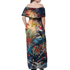 Personalised New Zealand Tui in Pohutukawa Off Shoulder Maxi Dress Christmas in July
