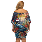 Personalised New Zealand Tui in Pohutukawa Off Shoulder Short Dress Christmas in July