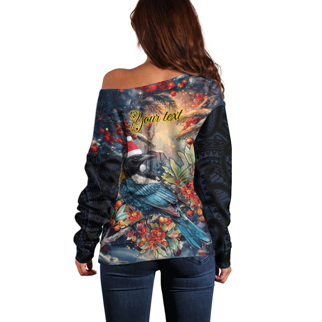 Personalised New Zealand Tui in Pohutukawa Off Shoulder Sweater Christmas in July