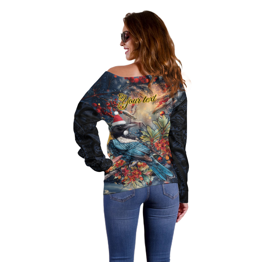 Personalised New Zealand Tui in Pohutukawa Off Shoulder Sweater Christmas in July