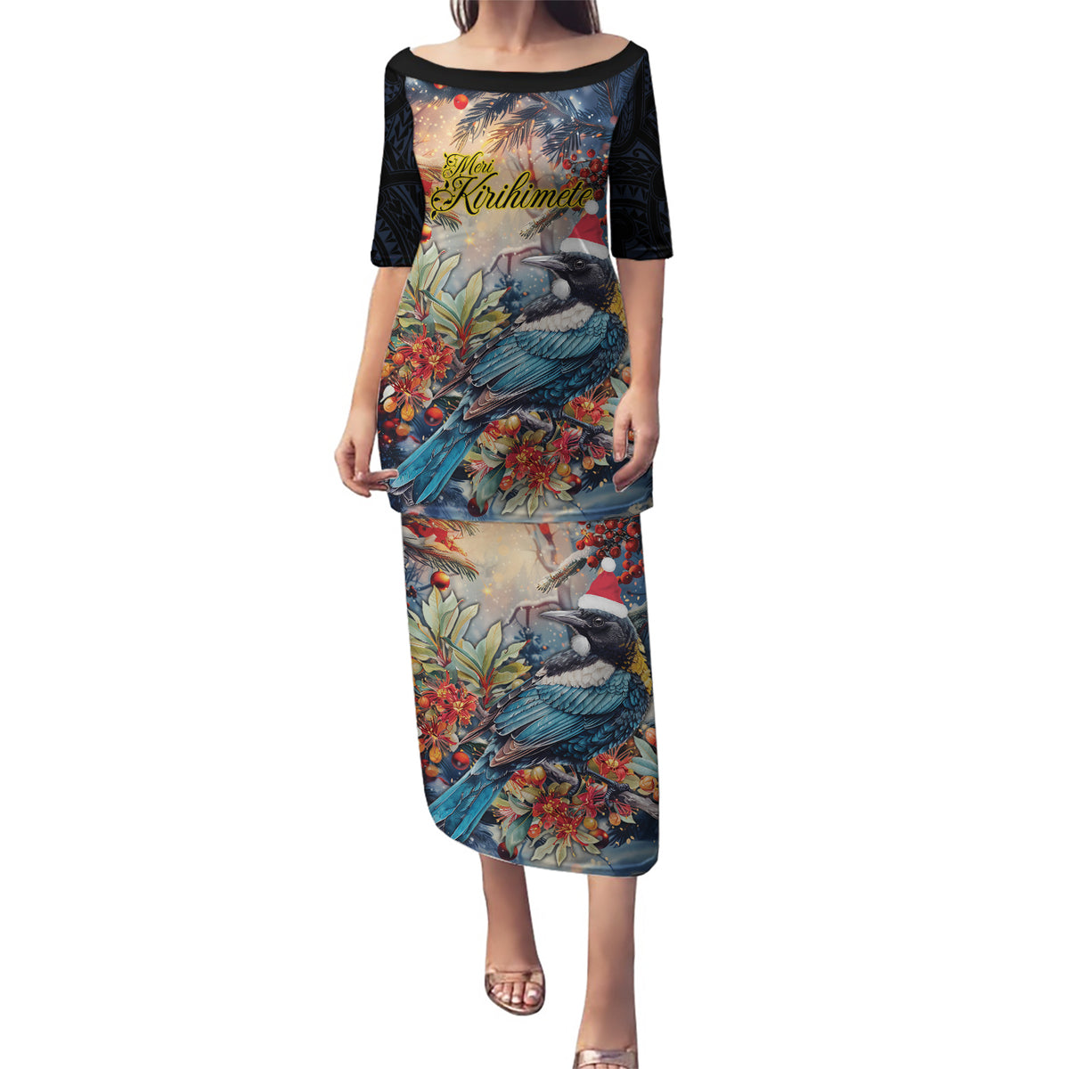 Personalised New Zealand Tui in Pohutukawa Puletasi Christmas in July