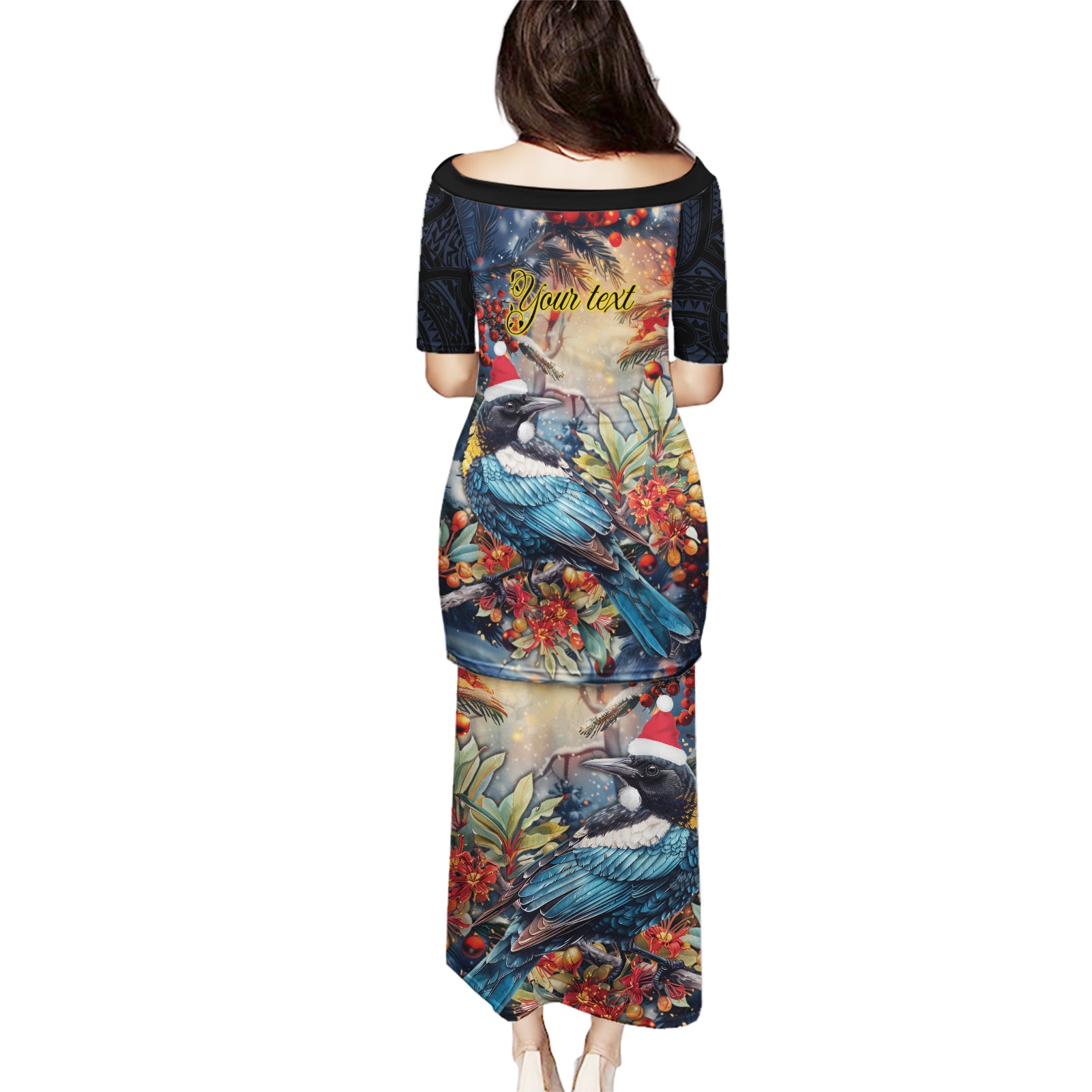 Personalised New Zealand Tui in Pohutukawa Puletasi Christmas in July