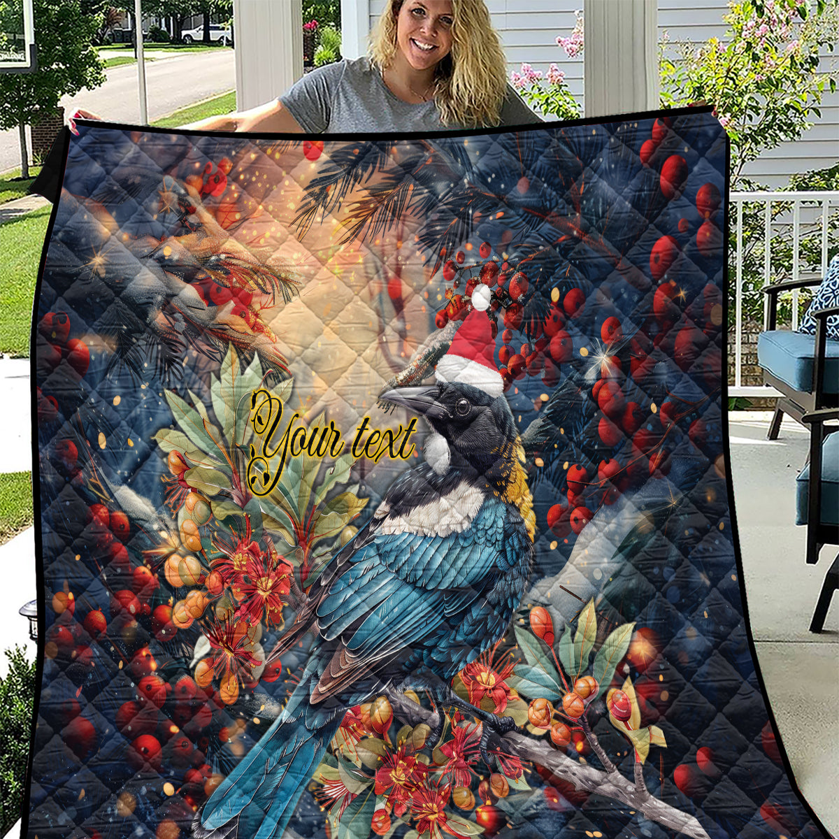 Personalised New Zealand Tui in Pohutukawa Quilt Christmas in July