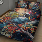 Personalised New Zealand Tui in Pohutukawa Quilt Bed Set Christmas in July