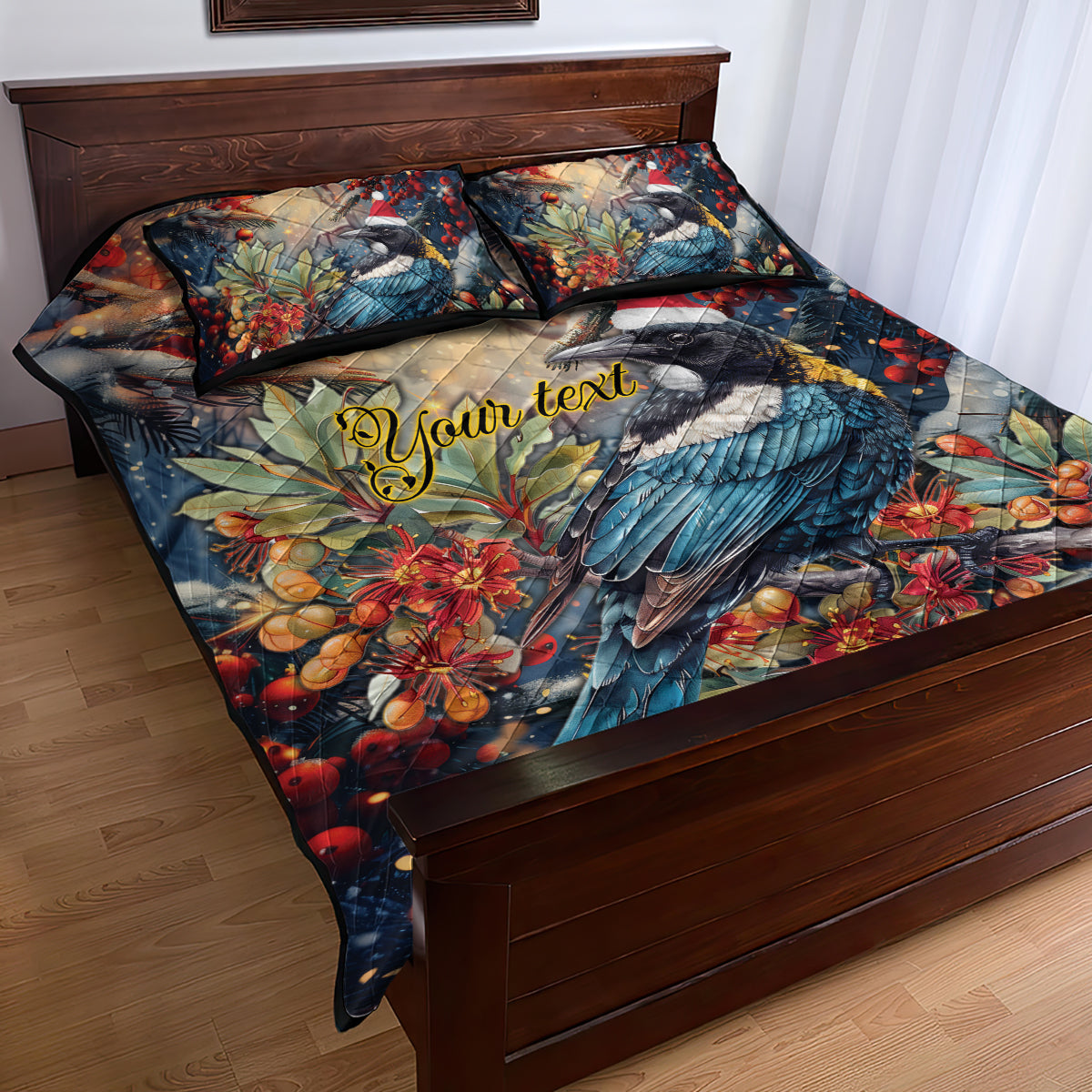 Personalised New Zealand Tui in Pohutukawa Quilt Bed Set Christmas in July