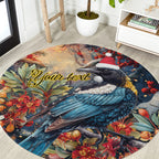 Personalised New Zealand Tui in Pohutukawa Round Carpet Christmas in July