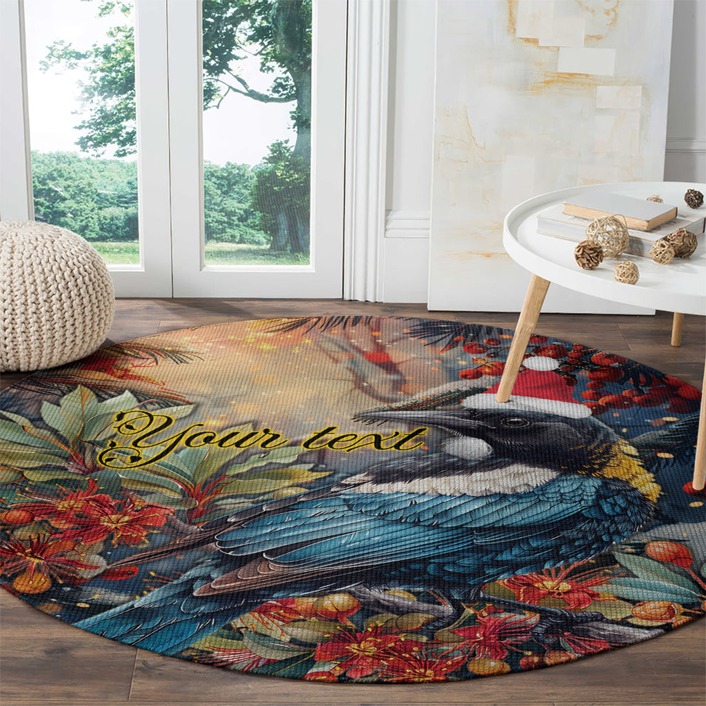 Personalised New Zealand Tui in Pohutukawa Round Carpet Christmas in July