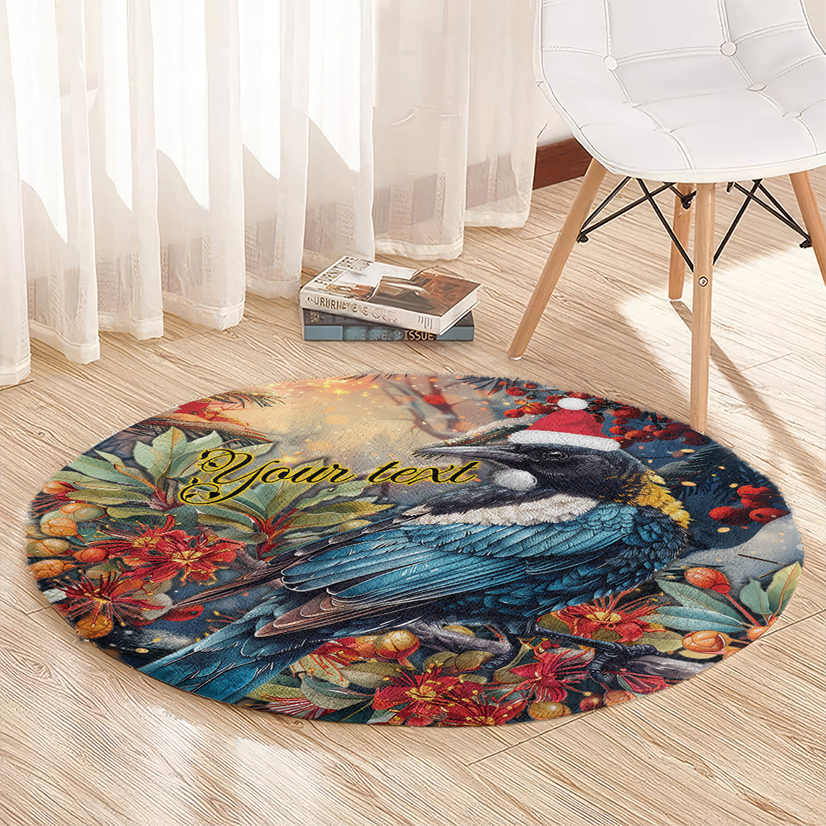 Personalised New Zealand Tui in Pohutukawa Round Carpet Christmas in July