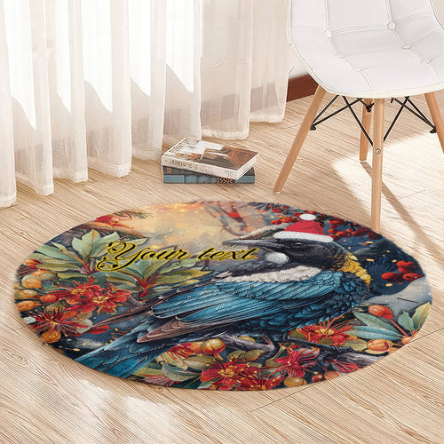 Personalised New Zealand Tui in Pohutukawa Round Carpet Christmas in July