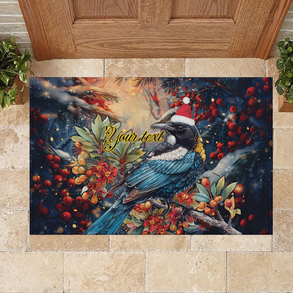Personalised New Zealand Tui in Pohutukawa Rubber Doormat Christmas in July