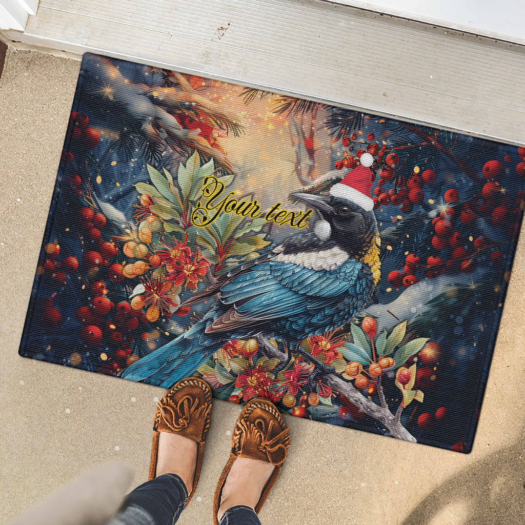 Personalised New Zealand Tui in Pohutukawa Rubber Doormat Christmas in July