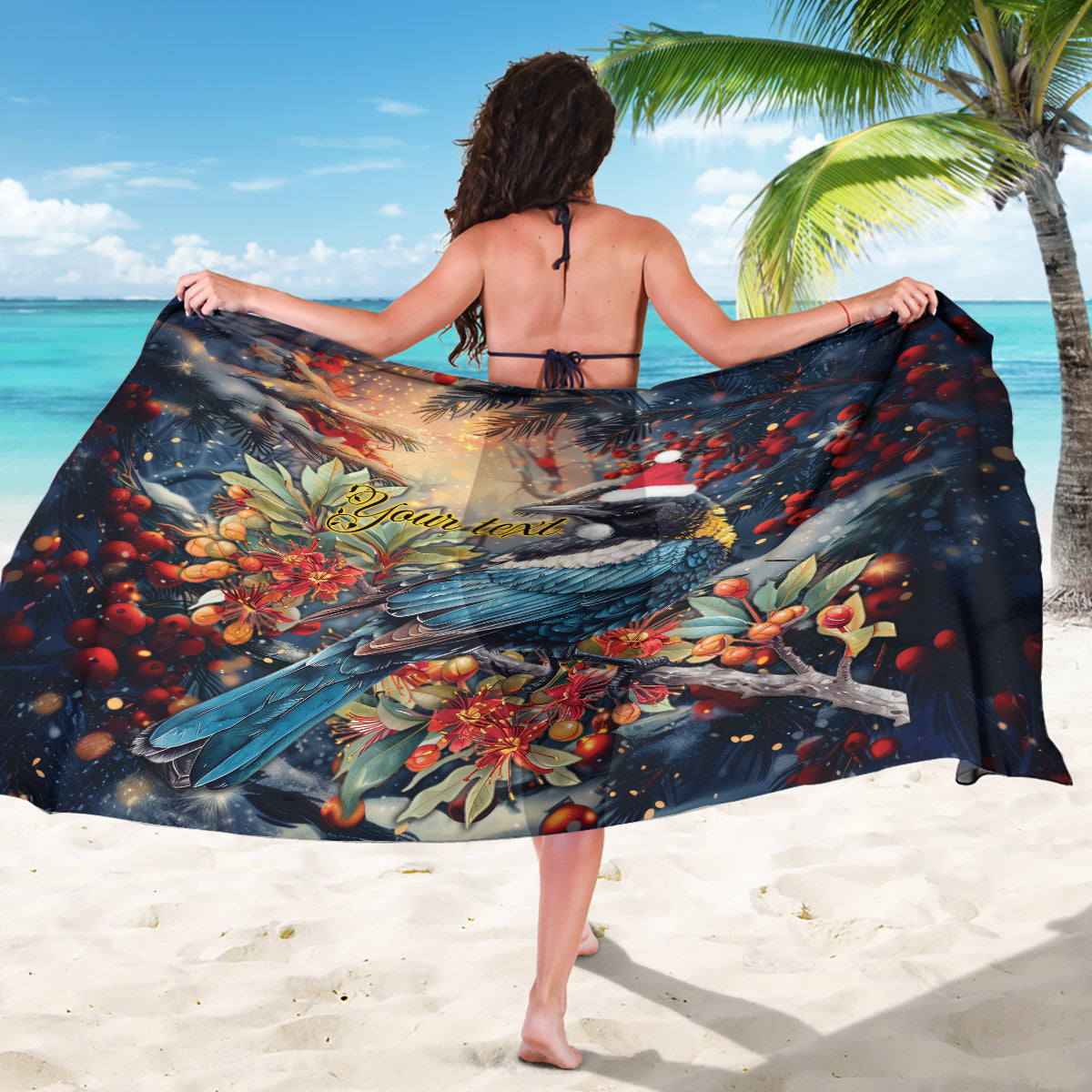 Personalised New Zealand Tui in Pohutukawa Sarong Christmas in July