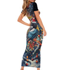 Personalised New Zealand Tui in Pohutukawa Short Sleeve Bodycon Dress Christmas in July