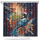 Personalised New Zealand Tui in Pohutukawa Shower Curtain Christmas in July