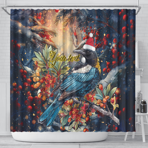 Personalised New Zealand Tui in Pohutukawa Shower Curtain Christmas in July