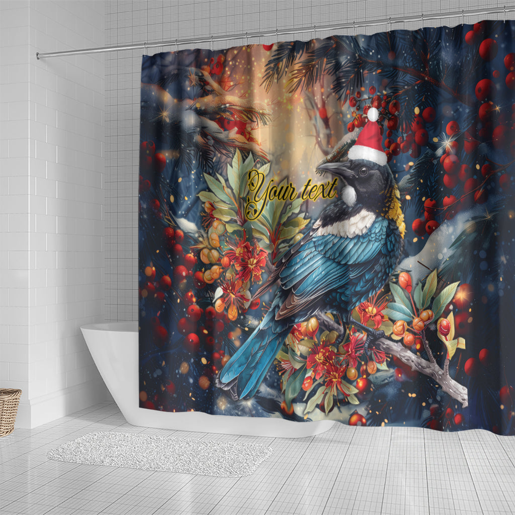 Personalised New Zealand Tui in Pohutukawa Shower Curtain Christmas in July