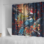 Personalised New Zealand Tui in Pohutukawa Shower Curtain Christmas in July