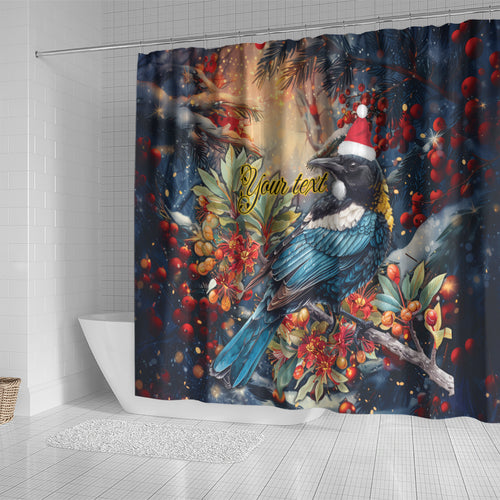 Personalised New Zealand Tui in Pohutukawa Shower Curtain Christmas in July