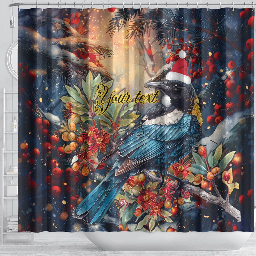 Personalised New Zealand Tui in Pohutukawa Shower Curtain Christmas in July
