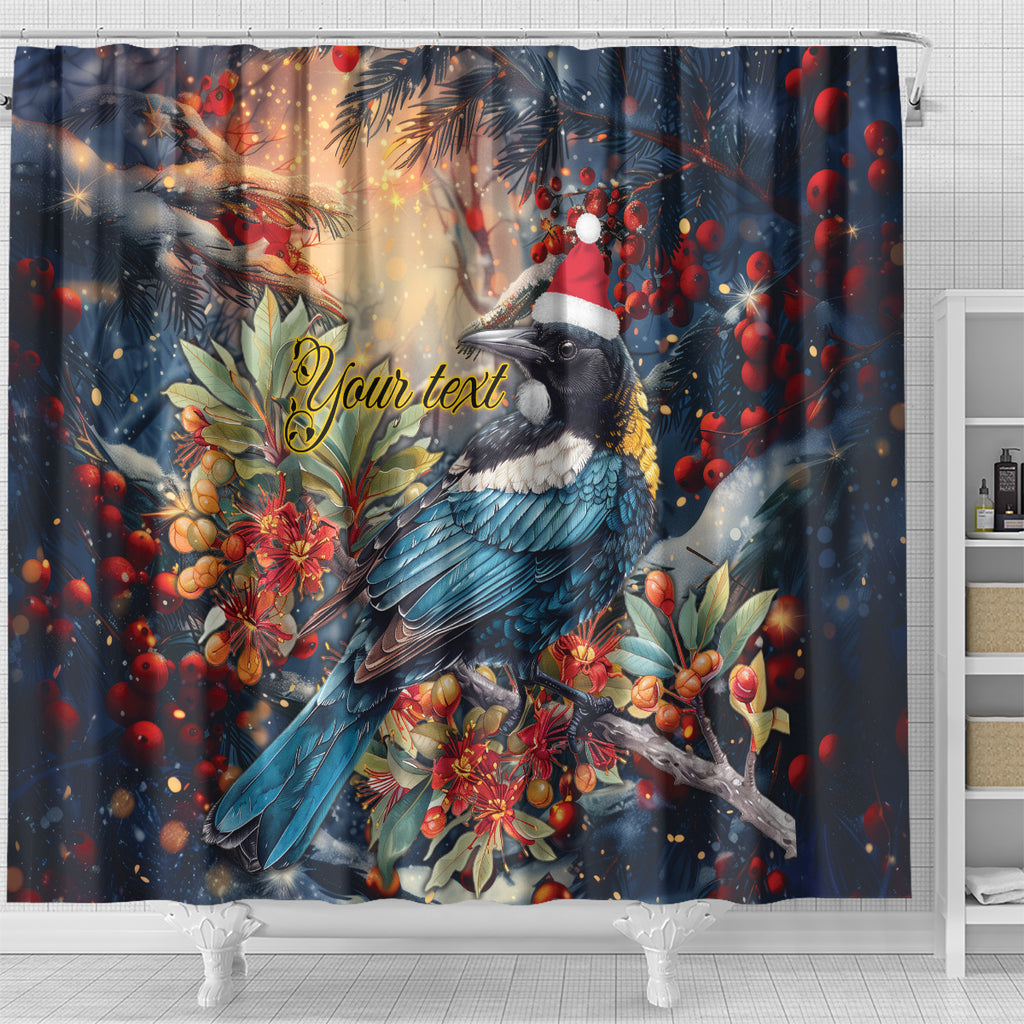 Personalised New Zealand Tui in Pohutukawa Shower Curtain Christmas in July