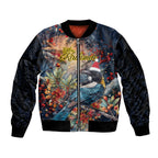 Personalised New Zealand Tui in Pohutukawa Sleeve Zip Bomber Jacket Christmas in July