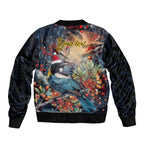 Personalised New Zealand Tui in Pohutukawa Sleeve Zip Bomber Jacket Christmas in July