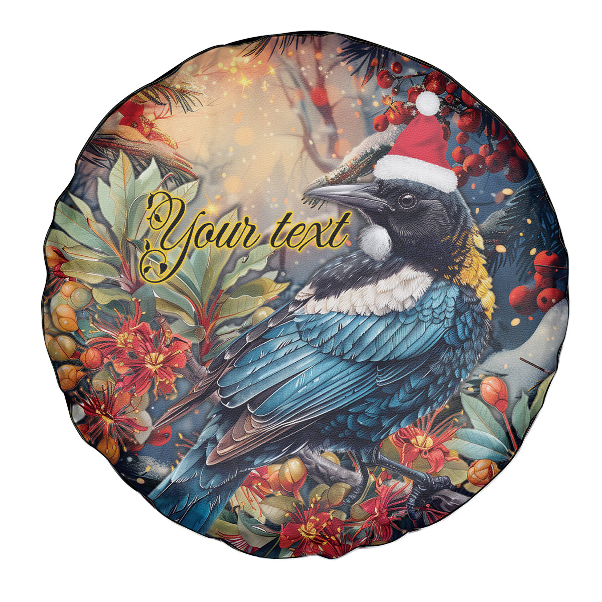 Personalised New Zealand Tui in Pohutukawa Spare Tire Cover Christmas in July