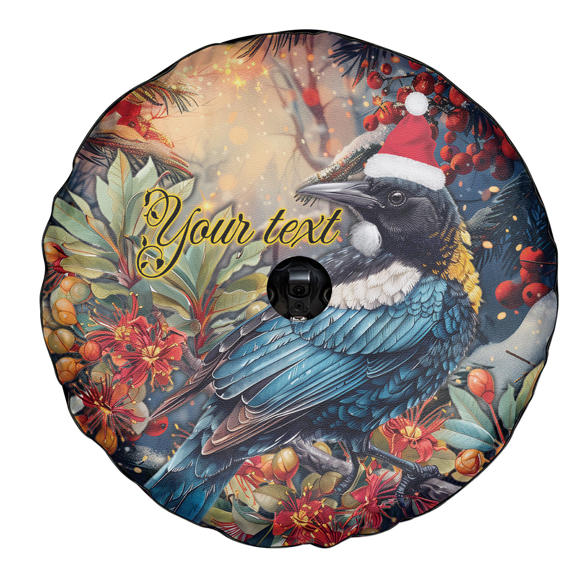 Personalised New Zealand Tui in Pohutukawa Spare Tire Cover Christmas in July