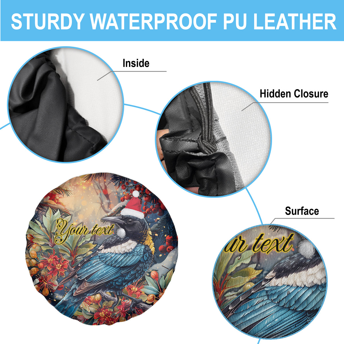Personalised New Zealand Tui in Pohutukawa Spare Tire Cover Christmas in July