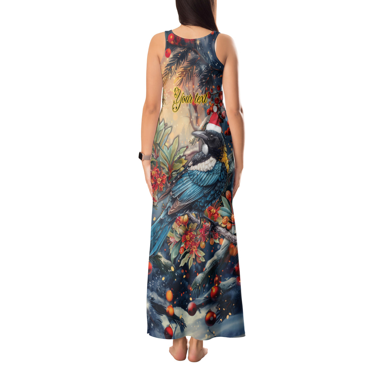 Personalised New Zealand Tui in Pohutukawa Tank Maxi Dress Christmas in July