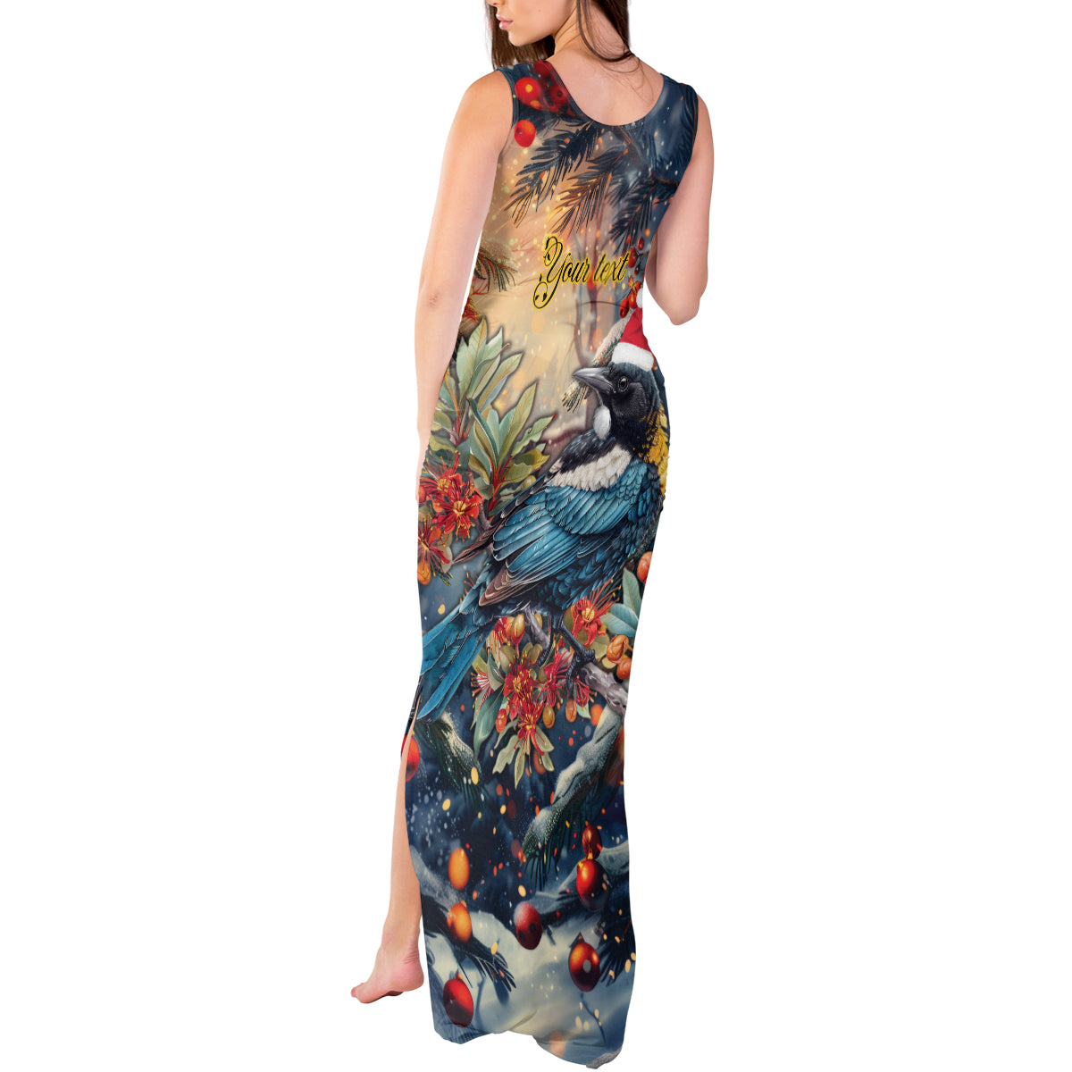 Personalised New Zealand Tui in Pohutukawa Tank Maxi Dress Christmas in July