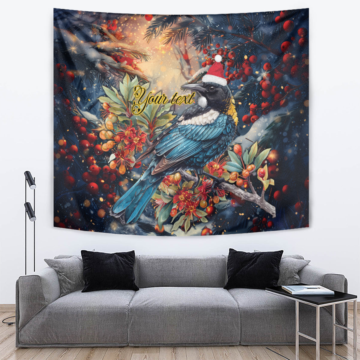 Personalised New Zealand Tui in Pohutukawa Tapestry Christmas in July