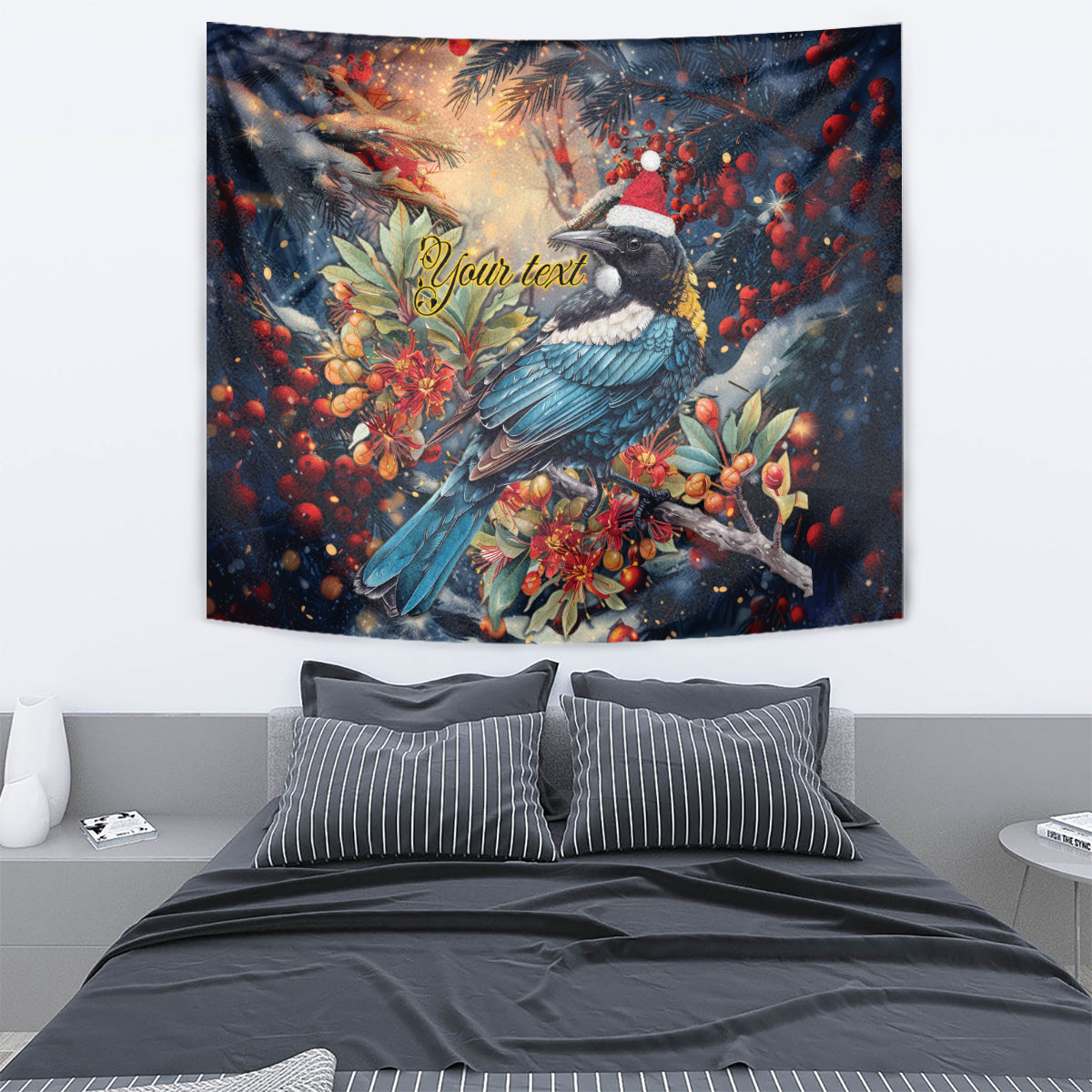 Personalised New Zealand Tui in Pohutukawa Tapestry Christmas in July