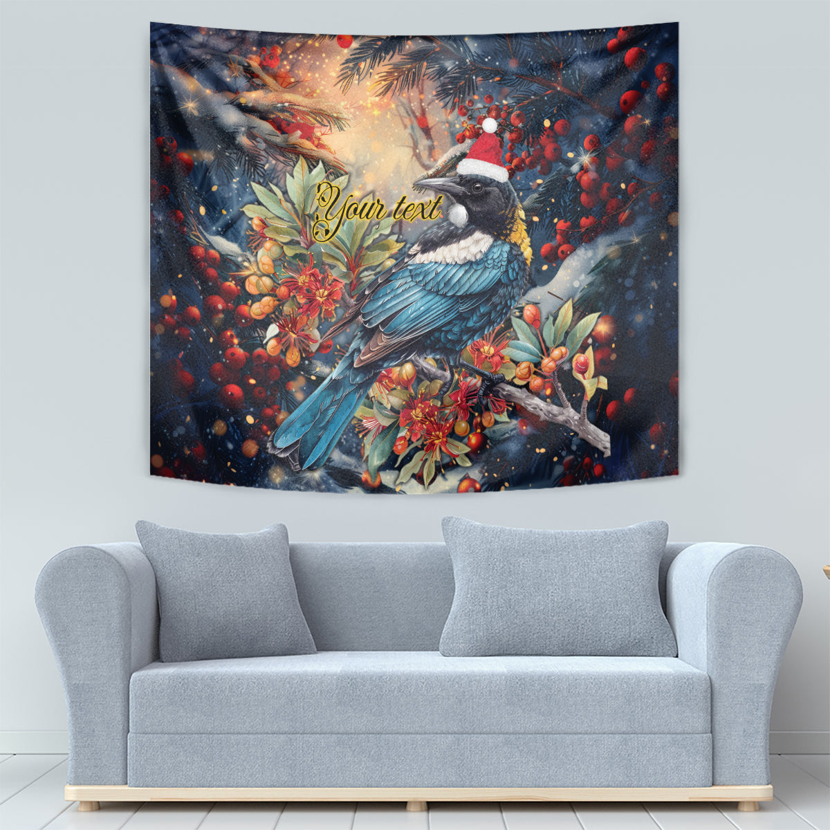 Personalised New Zealand Tui in Pohutukawa Tapestry Christmas in July