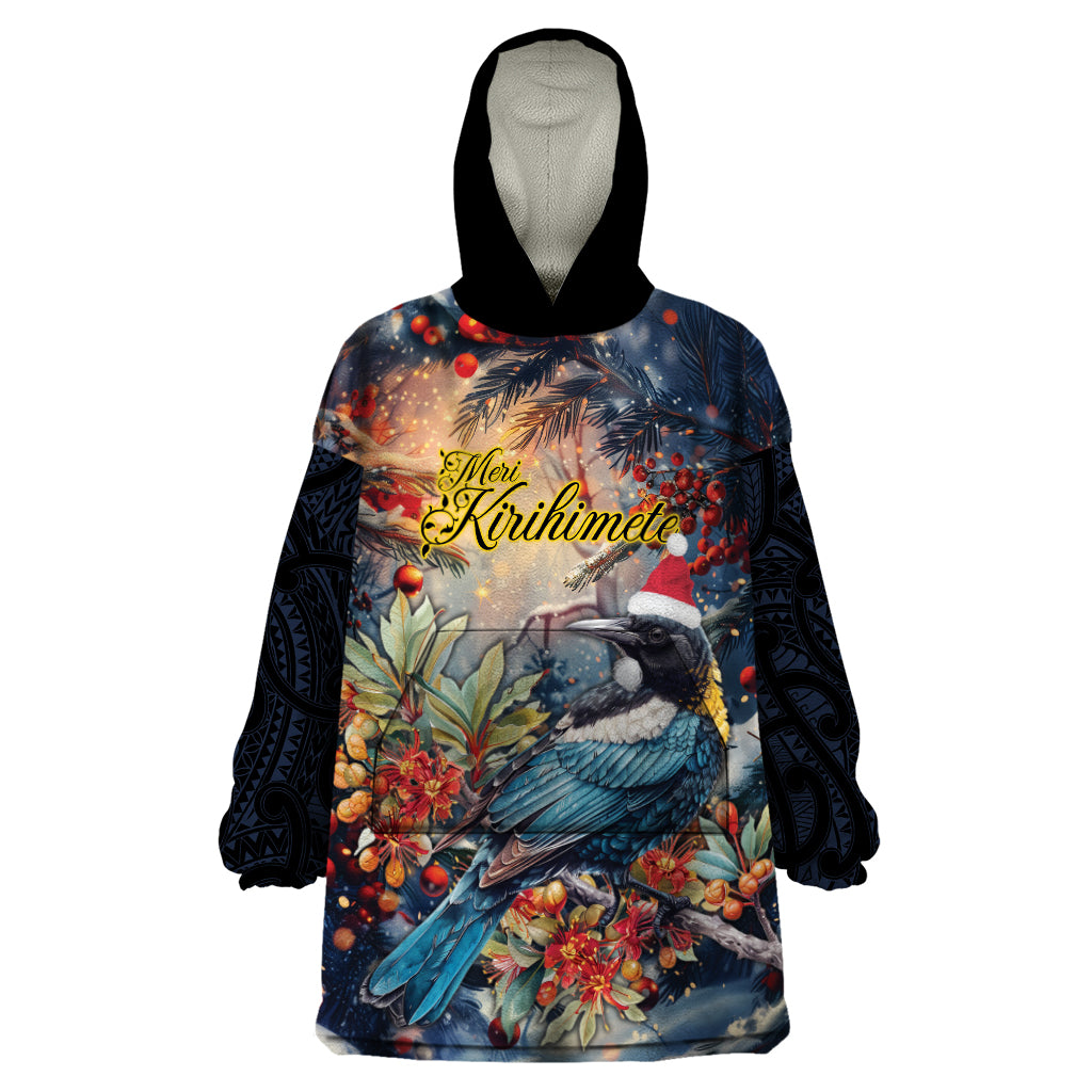 Personalised New Zealand Tui in Pohutukawa Wearable Blanket Hoodie Christmas in July