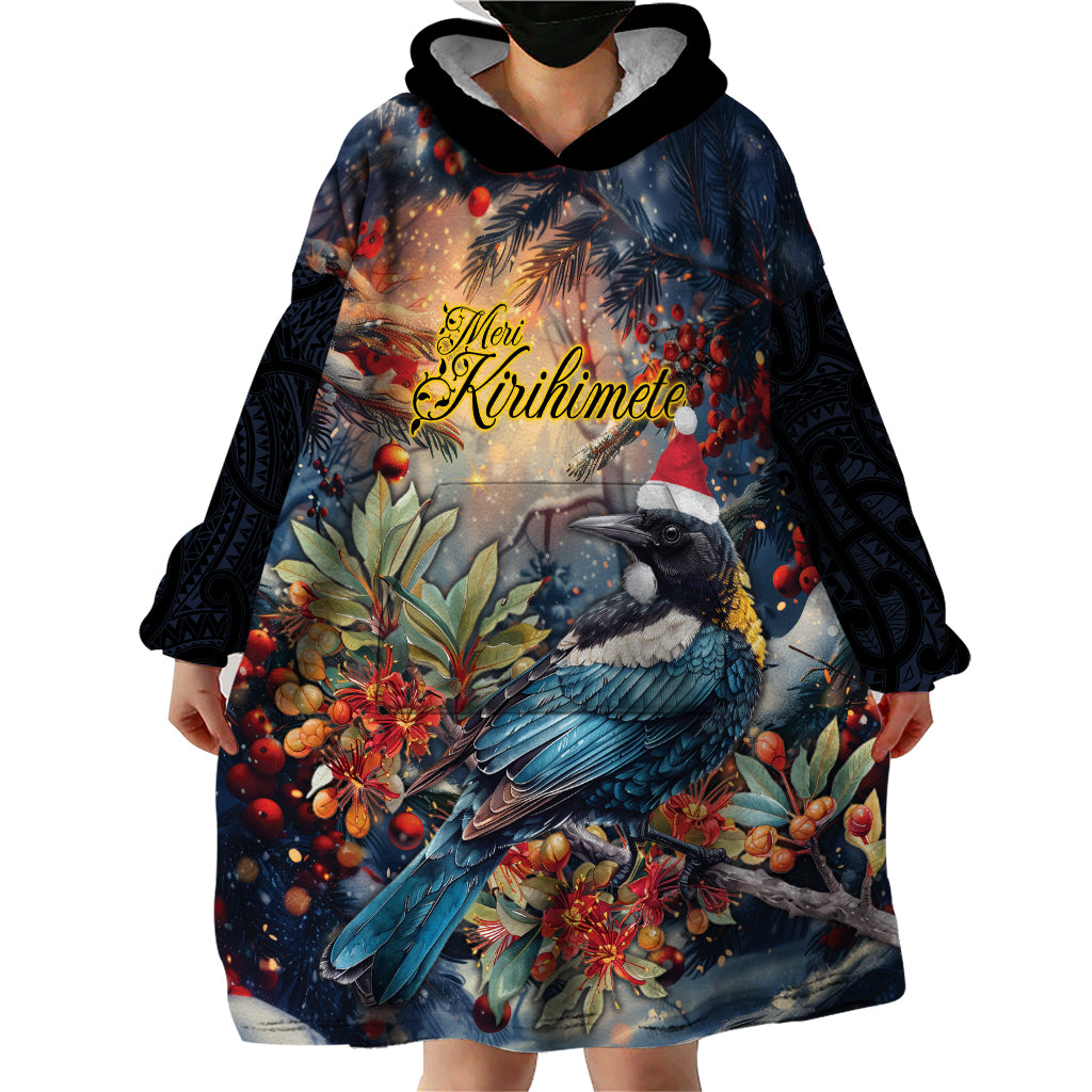 Personalised New Zealand Tui in Pohutukawa Wearable Blanket Hoodie Christmas in July