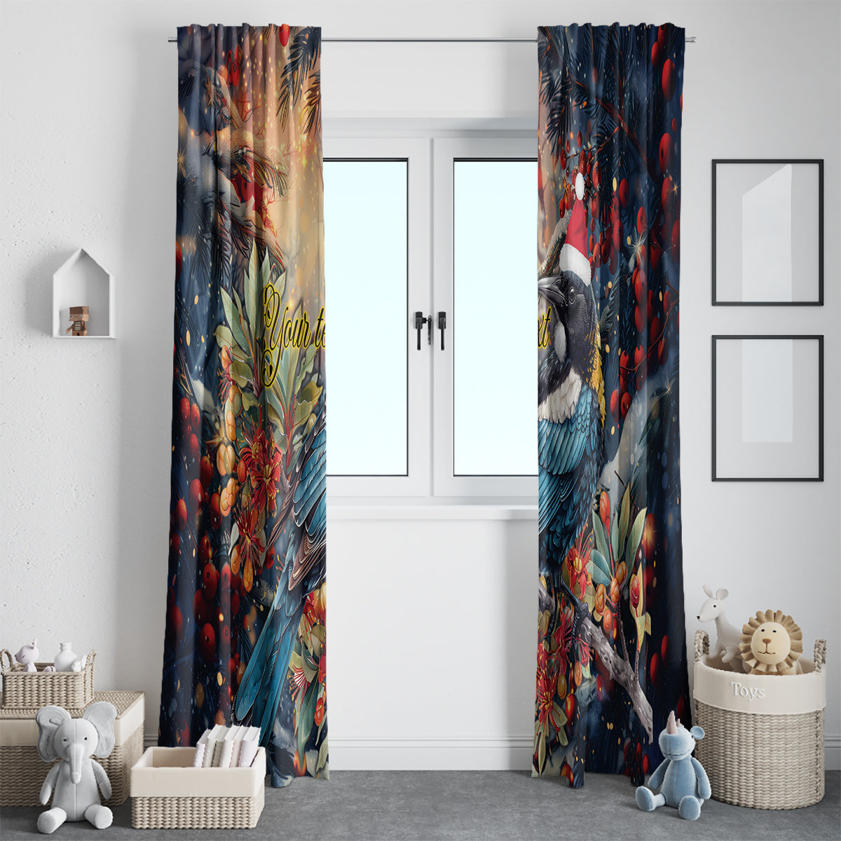 Personalised New Zealand Tui in Pohutukawa Window Curtain Christmas in July