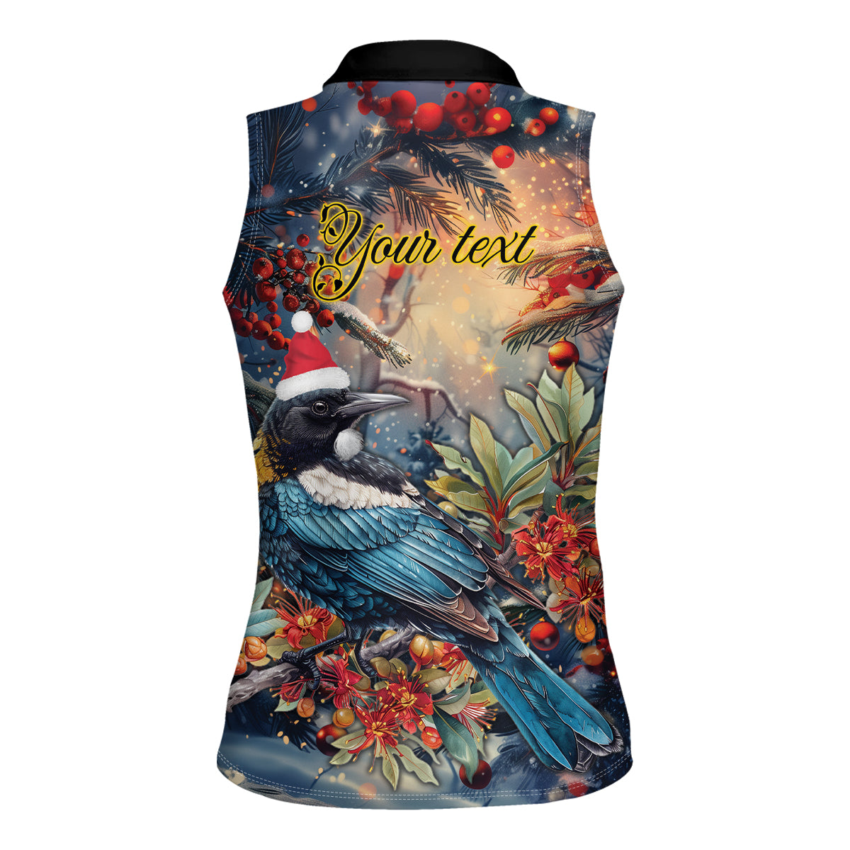 Personalised New Zealand Tui in Pohutukawa Women Sleeveless Polo Shirt Christmas in July