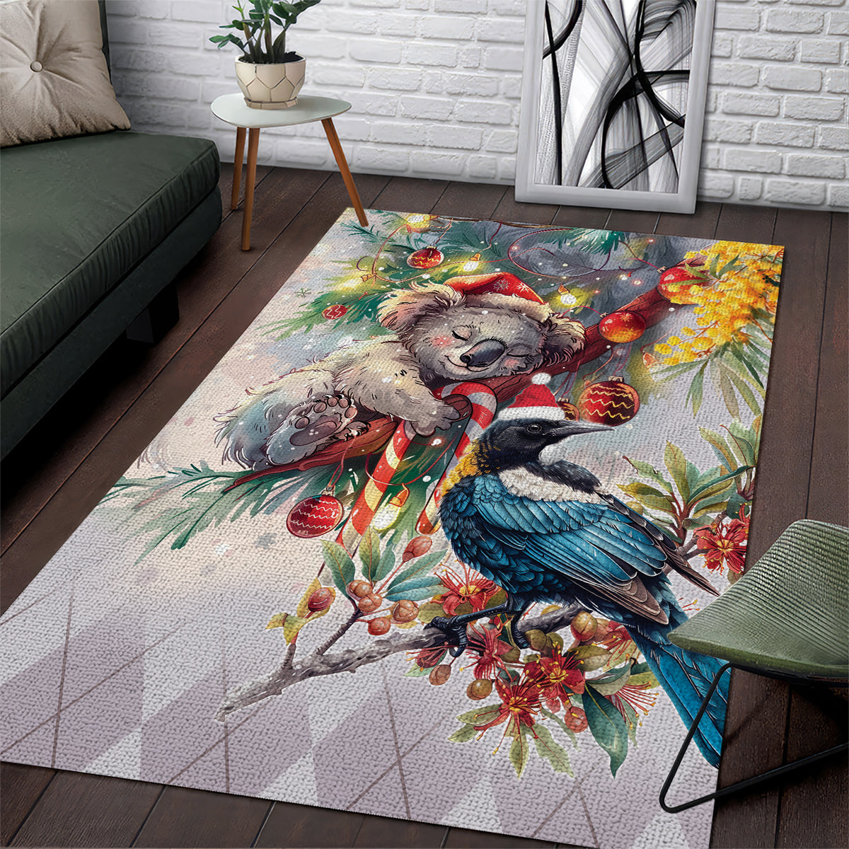 Koala and Tui Bird Christmas in July Area Rug