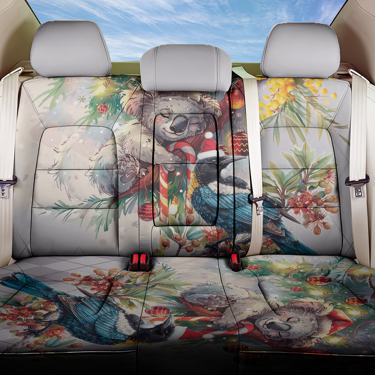 Koala and Tui Bird Christmas in July Back Car Seat Cover