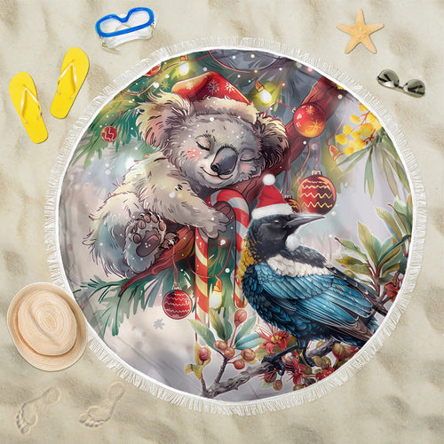 Koala and Tui Bird Christmas in July Beach Blanket