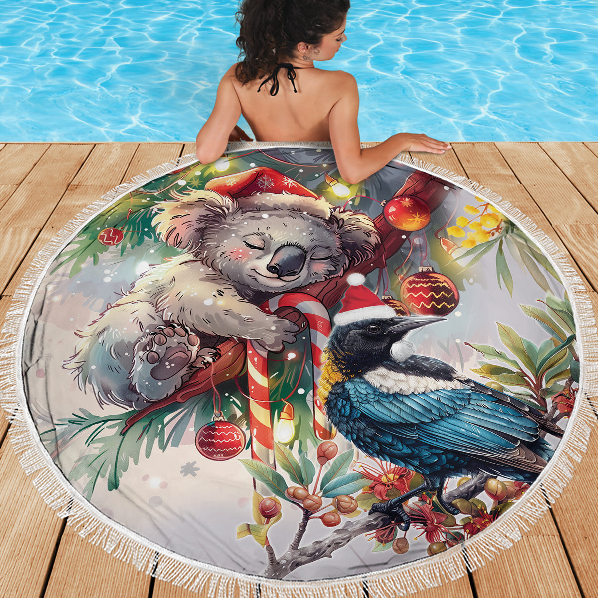 Koala and Tui Bird Christmas in July Beach Blanket