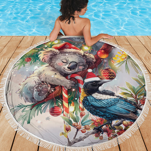 Koala and Tui Bird Christmas in July Beach Blanket