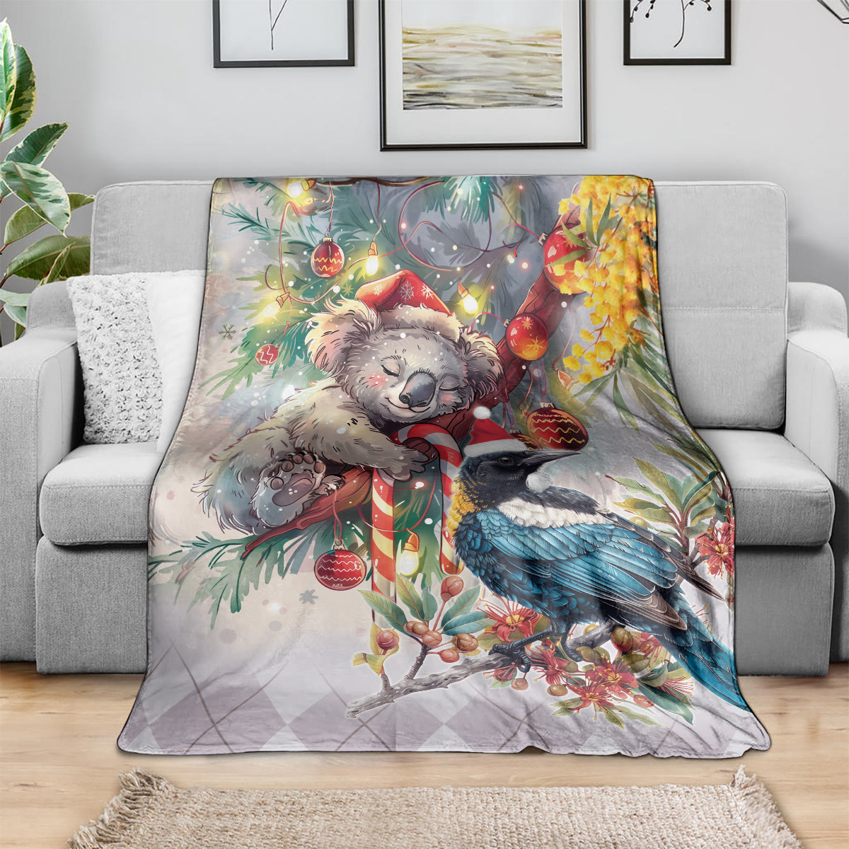 Koala and Tui Bird Christmas in July Blanket