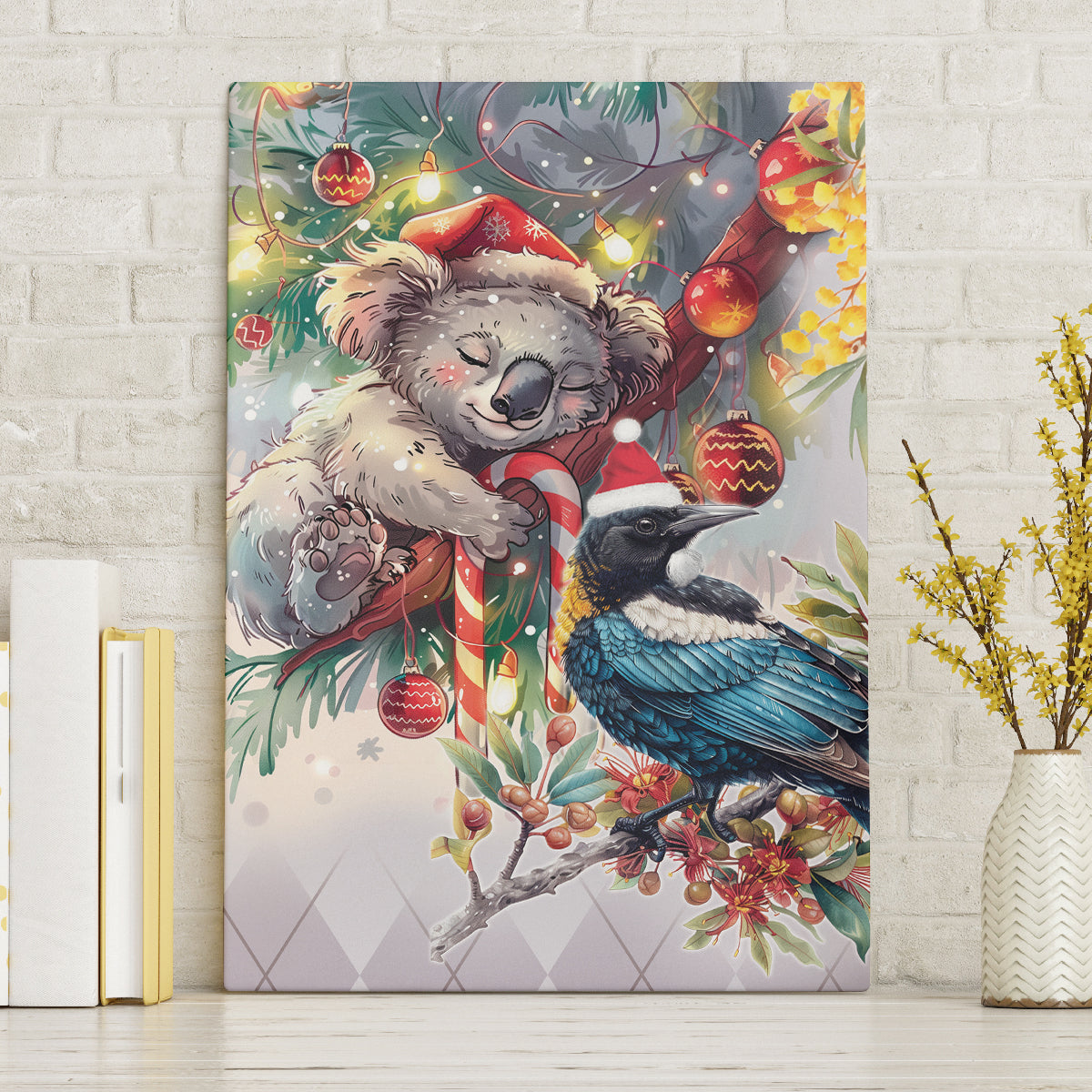 Koala and Tui Bird Christmas in July Canvas Wall Art